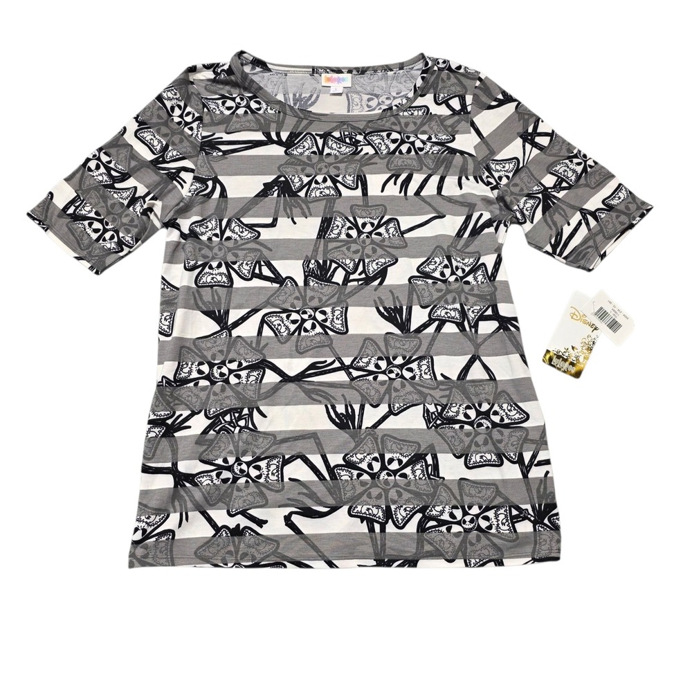 NEW Lularoe Disney The Nightmare Before Christmas Gigi Top Gray Stripe L